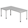 Grauer L-förmiger Schreibtisch HILO 82 S mit silbernen Beinen und Kabelauslass von hjh OFFICE PRO