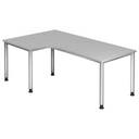 Grauer L-förmiger Schreibtisch HILO 82 S mit silbernen Beinen und Kabelauslass von hjh OFFICE PRO