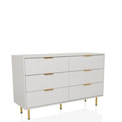 Weißes Sideboard HJELLE mit sechs geriffelten Schubladen und goldenen Griffen von hjh LIVING