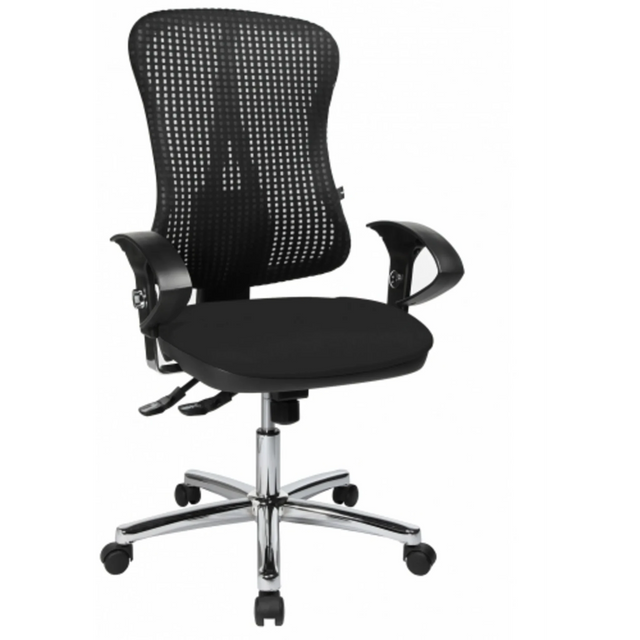 Profi-Bürostuhl HJH SOLUTION DELUXE AL.U2 in Schwarz mit Netzrückenlehne und verchromtem Fußkreuz von Topstar