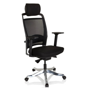 Profi-Bürostuhl IKAST I in Schwarz mit Netzrückenlehne und Kopfstütze von hjh OFFICE
