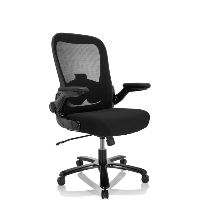 Schwarzer XXL Drehstuhl INSTRUCTOR SW I mit Netzrückenlehne, Stoffsitz und Armlehnen von hjh OFFICE