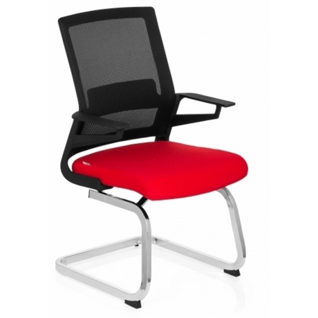 Freischwinger INVENTOR V mit schwarzem Netzrücken, roter Sitzfläche und verchromtem Rahmen von hjh OFFICE