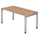 Höhenverstellbarer Schreibtisch JAVA 16 S in Nussbaum-Optik mit silbernen Metallbeinen von hjh OFFICE PRO