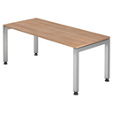 Höhenverstellbarer Schreibtisch JAVA 19 S in Nussbaum-Optik mit silbernem Gestell von hjh OFFICE PRO