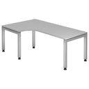Grauer L-förmiger Schreibtisch JAVA 82 S mit silbernen Beinen und Kabeldurchlässen von hjh OFFICE PRO