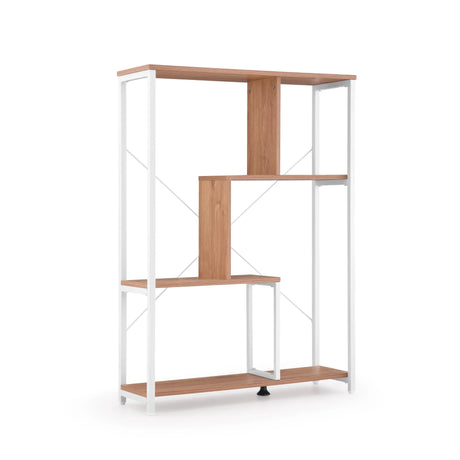 Regal Kalag Eco in Weiß und Eiche mit asymmetrischen Fachböden und weißem Metallrahmen von hjh LIVING