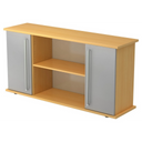 Sideboard KAPA SB in Buche-Optik mit silbernen Metalltüren und zwei offenen Regalfächern von hjh OFFICE PRO