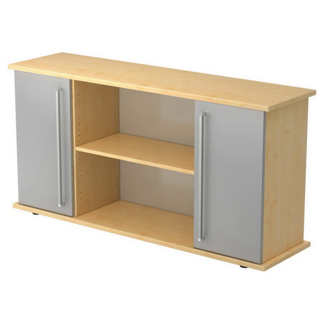 Sideboard KAPA SB in Ahorn-Optik mit silbernen Metalltüren und Chromgriffen von hjh OFFICE PRO