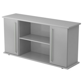 Graues Sideboard KAPA SB mit zwei Türen, Chromgriffen und offenem Fach von hjh OFFICE PRO