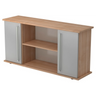 Sideboard KAPA SB in Nussbaum-Optik mit zwei silbernen Metalltüren und Chromgriffen von hjh OFFICE PRO