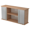 Sideboard KAPA SB in Nussbaum-Optik mit zwei silbernen Metalltüren und Chromgriffen von hjh OFFICE PRO