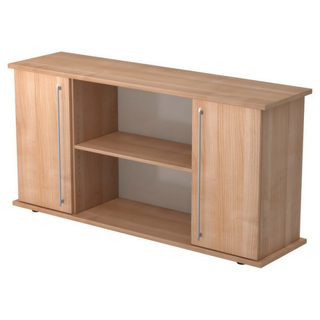 Sideboard KAPA SB in heller Holzoptik mit zwei Türen, Relinggriffen und einem offenen Fach von hjh OFFICE PRO