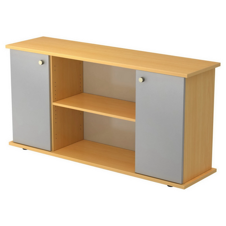 Sideboard KAPA SB in Buche-Optik mit zwei silberfarbenen Türen und offenem Regal von hjh OFFICE PRO