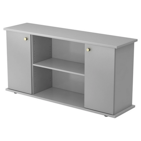 Graues Sideboard KAPA SB mit zwei Türen, silbernen Knäufen und offenem Regalfach von hjh OFFICE PRO