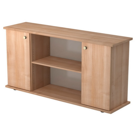 Sideboard KAPA SB aus hellem Nussbaumholz mit zwei Türen, Knäufen und einem offenen Regal von hjh OFFICE PRO