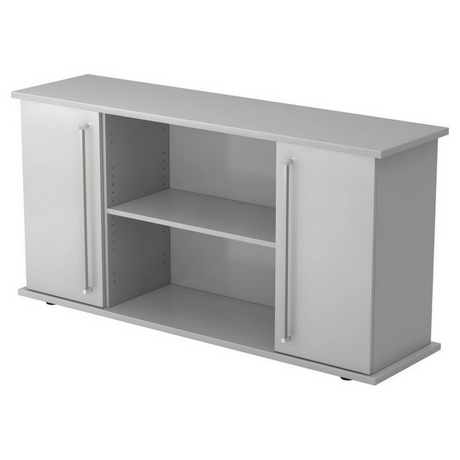 Graues Sideboard KAPA SB mit zwei Türen, Chromgriffen und offenem Fach von hjh OFFICE PRO