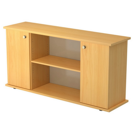 Sideboard KAPA SB in Buche-Optik mit zwei Türen, silbernen Knäufen und offenem Regal von hjh OFFICE PRO