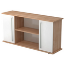 Sideboard KAPA SB in Nussbaum- und Weiß-Optik mit zwei Türen, offenen Fächern und Chromgriffen von hjh OFFICE PRO