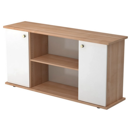 Sideboard KAPA SB in Nussbaum-Optik mit zwei weißen Türen und offenen Regalfächern von hjh OFFICE PRO