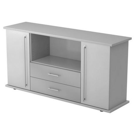Graues Sideboard KAPA SB mit zwei Türen, zwei Schubladen und Relinggriffen von hjh OFFICE PRO