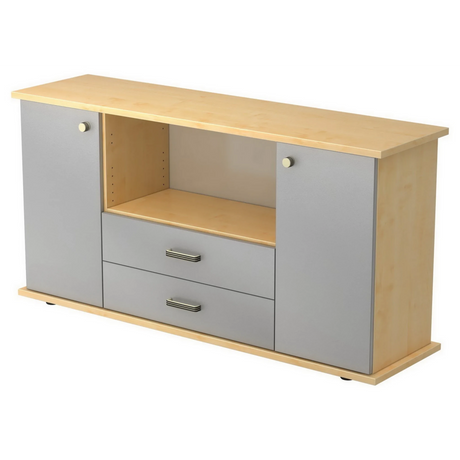 Sideboard KAPA SB in Ahorn und Silber mit zwei Türen und zwei Schubladen von hjh OFFICE PRO