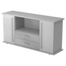 Graues Sideboard KAPA SB mit zwei Türen, zwei Schubladen und Chromgriffen von hjh OFFICE PRO