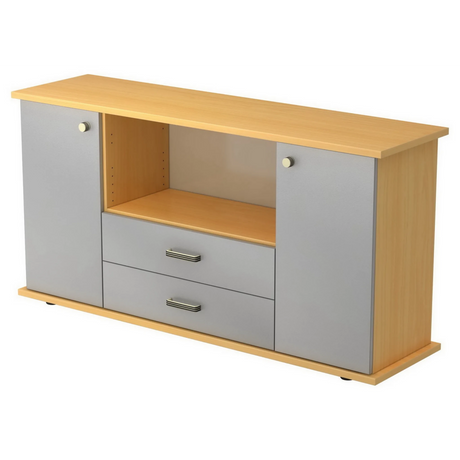 Sideboard KAPA SB in Buche-Silber-Optik mit zwei Türen, zwei Schubladen und offenem Fach von hjh OFFICE PRO