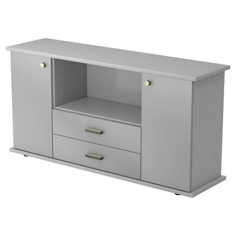 Graues Sideboard KAPA SB mit zwei Türen, zwei Schubladen und einem offenen Fach von hjh OFFICE PRO