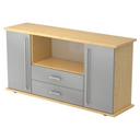 Sideboard KAPA SB in Ahorn und Silber mit zwei Türen, zwei Schubladen und Chromgriffen von hjh OFFICE PRO