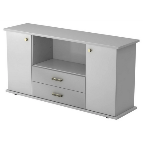 Graues Sideboard KAPA SB aus Kunststoff mit zwei Türen, zwei Schubladen und offenem Fach von hjh OFFICE PRO