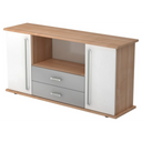 Sideboard KAPA SB in Nussbaum- und Weiß-Optik mit zwei Schubladen und Chromgriffen von hjh OFFICE PRO