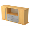 Sideboard KAPA SB in Buche-Optik mit zwei Türen, zwei grauen Schubladen und Chromgriffen von hjh OFFICE PRO