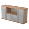 Sideboard KAPA SB in Nussbaum-Optik und Silber mit zwei Türen, zwei Schubladen und Chromgriffen von hjh OFFICE PRO