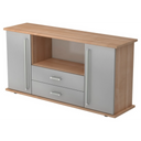 Sideboard KAPA SB in Nussbaum-Optik und Silber mit zwei Türen, zwei Schubladen und Chromgriffen von hjh OFFICE PRO
