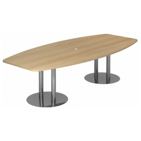 Ovaler Konferenztisch KARAT S 28 C in Eicheoptik mit zwei Säulenfüßen aus Chrom von hjh OFFICE PRO