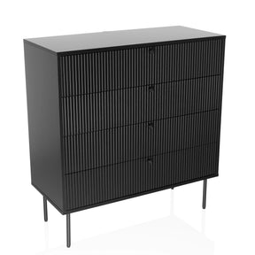 Schwarze Kommode KARBY K mit vier geriffelten Schubladen und schlanken Metallfüßen von hjh LIVING