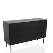 Schwarzes Sideboard KARBY S mit geriffelten Fronten und sechs Schubladen von hjh LIVING
