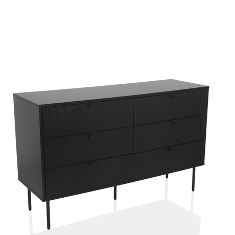 Schwarzes Sideboard KARBY S mit geriffelten Fronten und sechs Schubladen von hjh LIVING