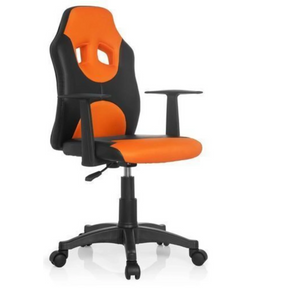 Kinderdrehstuhl KID GAME AL in Schwarz-Orange mit Armlehnen und Rollen von hjh OFFICE