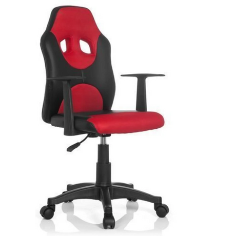 Kinderdrehstuhl KID GAME AL in Schwarz-Rot mit Armlehnen und Rollen von hjh OFFICE