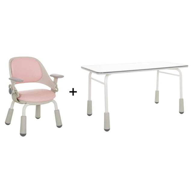 Kinderstuhl-Set KID GRO SET mit rosa Stuhl und weißem Schreibtisch auf hellgrauen Beinen von hjh OFFICE