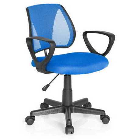 Blauer Kinderdrehstuhl KIDDY CD mit Netzrückenlehne und schwarzen Armlehnen von hjh OFFICE