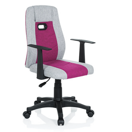 Kinderdrehstuhl KIDDY EXTRA in Grau und Pink mit schwarzen Armlehnen und Rollen von hjh OFFICE