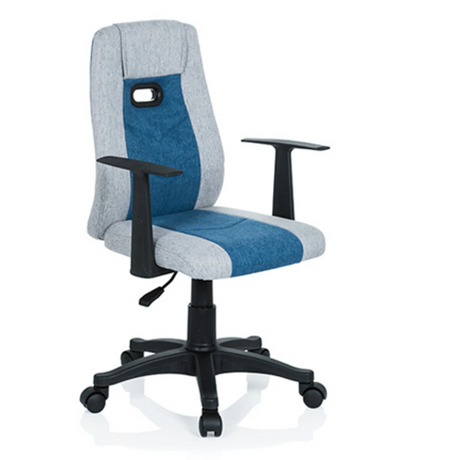 Kinderdrehstuhl KIDDY EXTRA in Grau und Blau mit schwarzen Armlehnen und Rollen von hjh OFFICE