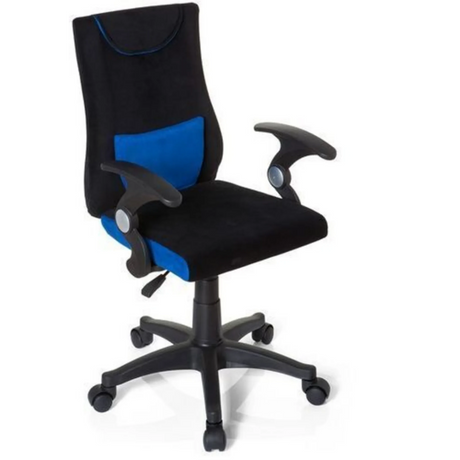 Kinderdrehstuhl KIDDY PRO AL in Schwarz und Blau mit Armlehnen und Rollen von hjh OFFICE