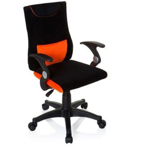 Kinderdrehstuhl KIDDY PRO AL in Schwarz-Orange mit Armlehnen und Rollenfußkreuz von hjh OFFICE