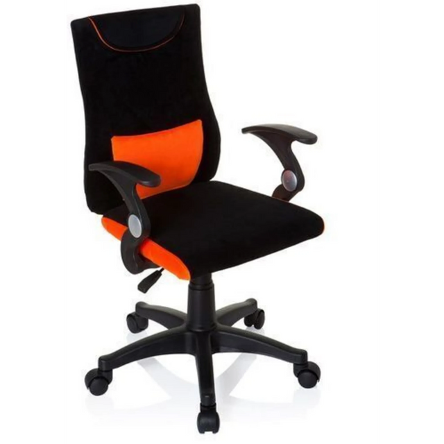 Kinderdrehstuhl KIDDY PRO AL in Schwarz-Orange mit Armlehnen und Rollenfußkreuz von hjh OFFICE