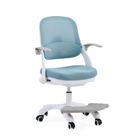 Kinderdrehstuhl Kiddy Smart Step in Blau mit weißem Gestell und integrierter Fußstütze von hjh OFFICE