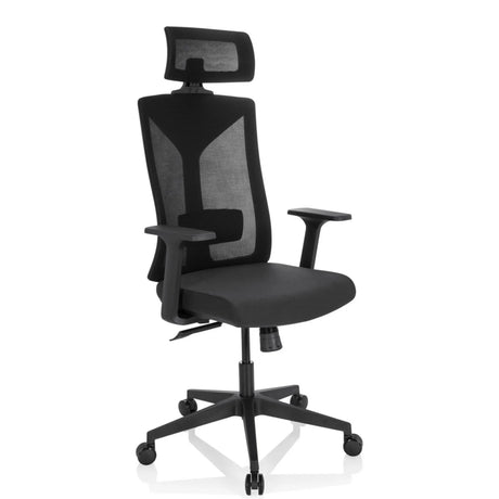 Profi-Bürostuhl KODIAK in Schwarz mit Netzrücken, Kopfstütze und Armlehnen von hjh OFFICE
